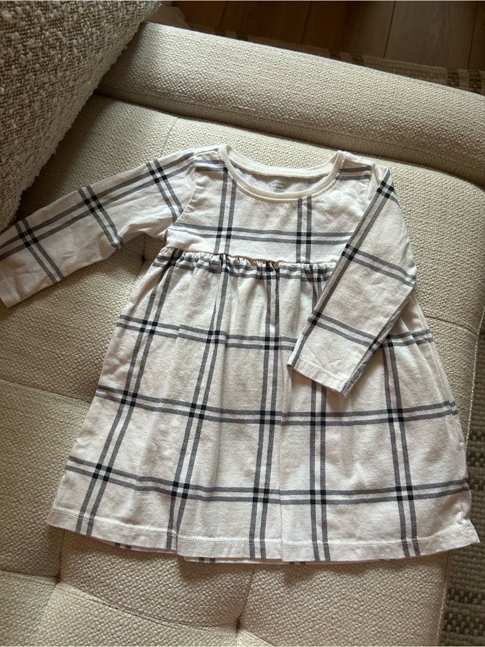 Old Navy Cream and Black Plaid Infant Dress